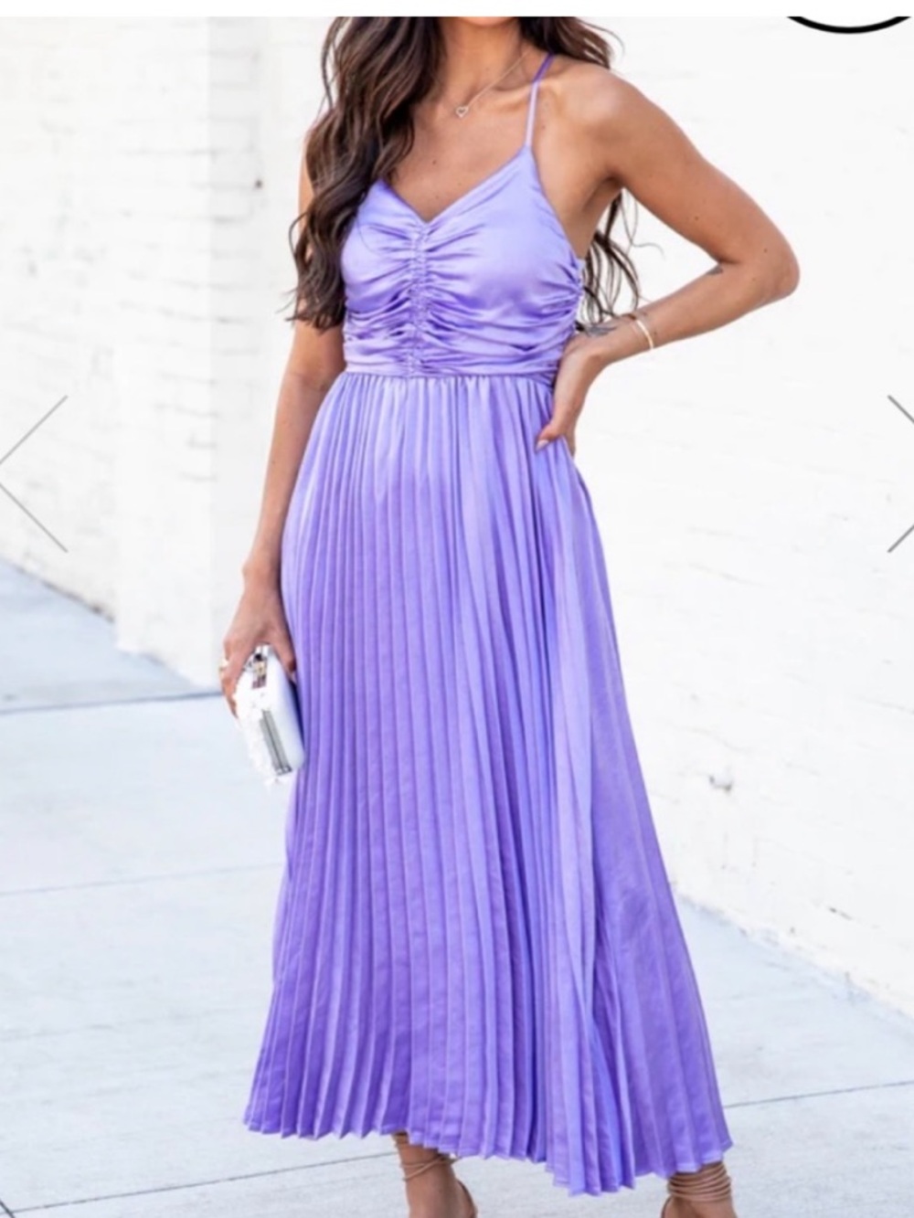 Pink Lily Lilac Pleated Maxi Dress with Spaghetti Straps